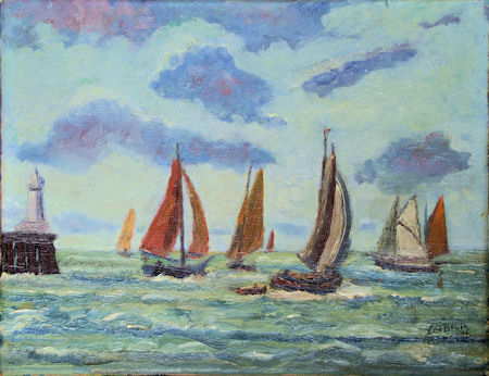 Zeilboten gezien vanuit haven Enkhuizen, 1944